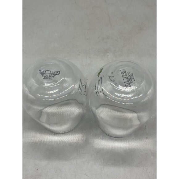 rae dunn stemless wine glasses set of 2 his hers 4 leaf clover clear Irish 5" ta - Picture 3 of 5